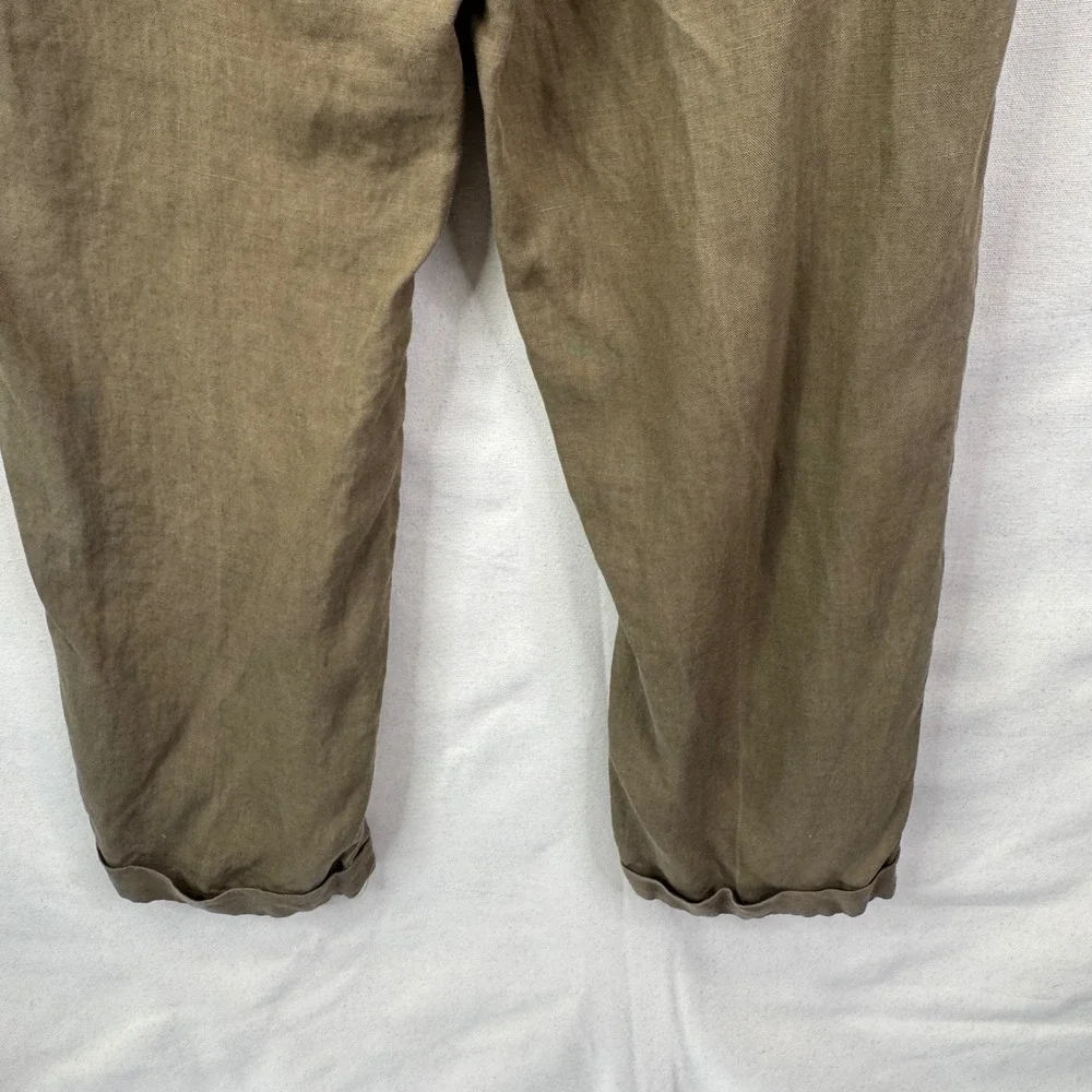 Polo Ralph Lauren Pants 32x26 Brown/Green Pleated 100% Linen Cuffed Old Money